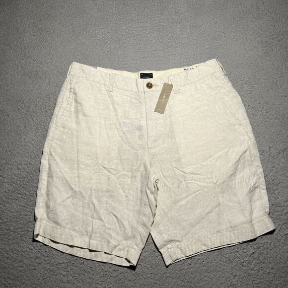 J Crew Shorts Mens 32 Mens Linen Beige Striped Preppy Lightweight Beach - Picture 1 of 13